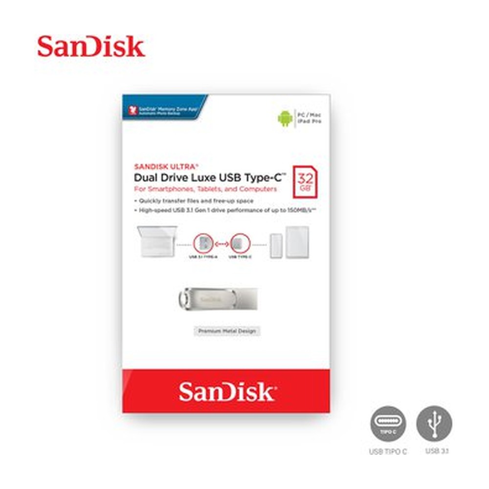 sandisk-0002872 MEMORIA SANDISK USB 32GB TYPE C DUAL DRIVE LUXE (SDDDC4-032G-G46) - Imagen 1