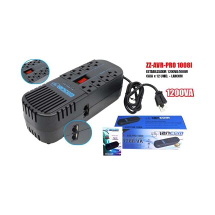 ESTABILIZADOR 1200VA LANCOM , 4 SALIDAS DE PROTECCION AVR Y 4 REGULADA 220V50/60Hz