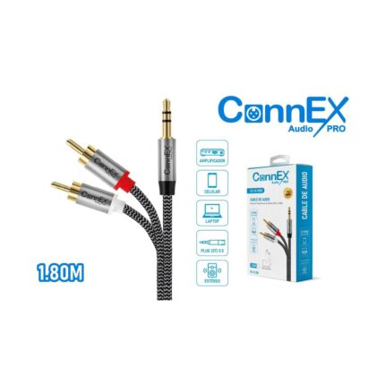 CABLE 2 RCA A PLUG ST 3.5MM 1.8M CAP. MET. ALUM. Y MALLA DE NYLON