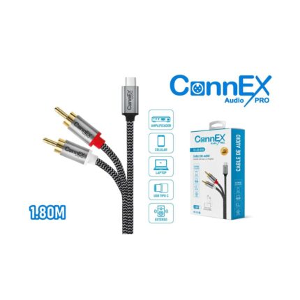 CABLE 2 RCA A CONECTOR (C) 1.8M CAP. MET. ALUM. Y MALLA DE NYLON