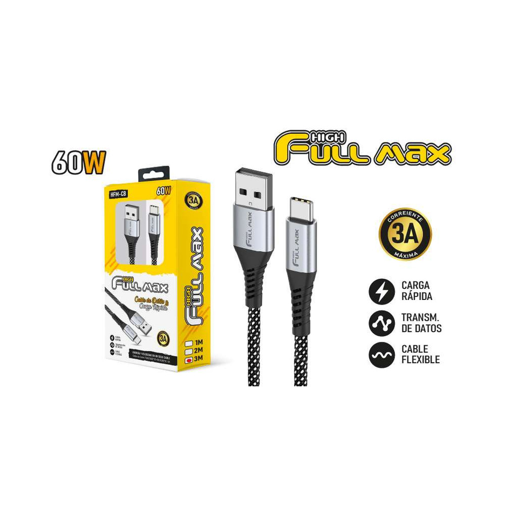 zz-hfm-cb-3m-cable-usb-a-tipo-c-para-dato-y-carga-3m CABLE USB A TIPO C PARA DATO Y CARGA 3M - Imagen 1