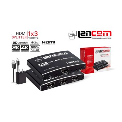 "SPLITTER HDMI 2.0 ULTRA PEQUEÑO 1X3 3840X2160P/60HZ RGB 600MHZ/18.5GBPS CARCASA ALUMINIO NEGRO"